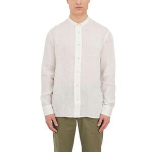 PAOLO PECORA Men's Linen Band Collar Long Sleeve Shirt Men WHITE Shirts